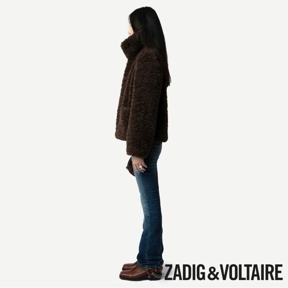 $548 Zadig & Voltaire **NWT w Small Flaw, Fred Soft Curly Sherpa Coat Brown XS - Picture 6 of 15